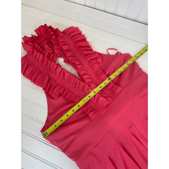 NWT BCBG Max Azria Chomisee Dress Geranium Woven Cotton Halter Ruffled Size 12 - Picture 4 of 8